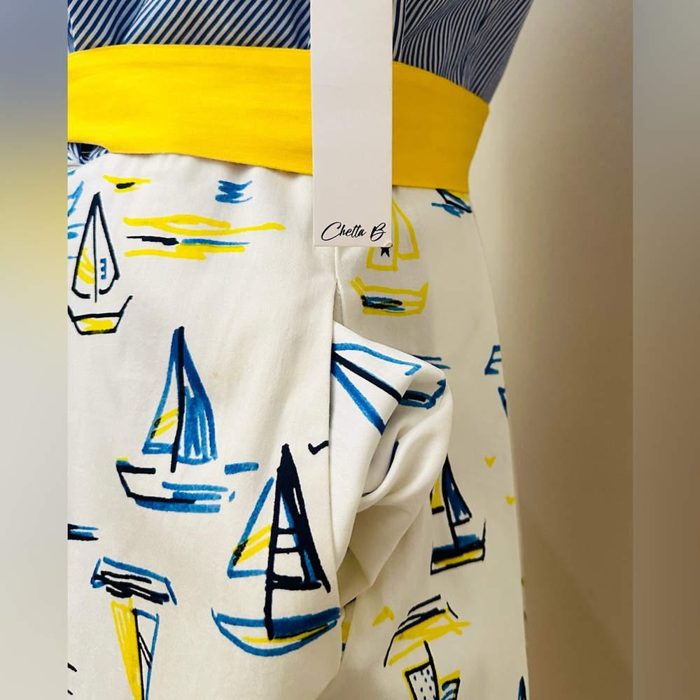 Chetta B Nautical Blue and Yellow Midi Dress - Picture 5 of 8
